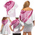 Rose Pink Polynesian Tribal Turtle Floral Pattern Family Matching Off Shoulder Short Dress and Hawaiian Shirt