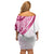 Rose Pink Polynesian Tribal Turtle Floral Pattern Family Matching Off Shoulder Short Dress and Hawaiian Shirt