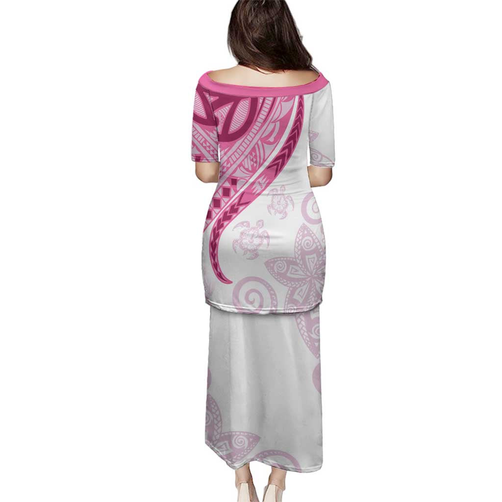 Rose Pink Polynesian Tribal Turtle Floral Pattern Family Matching Puletasi and Hawaiian Shirt