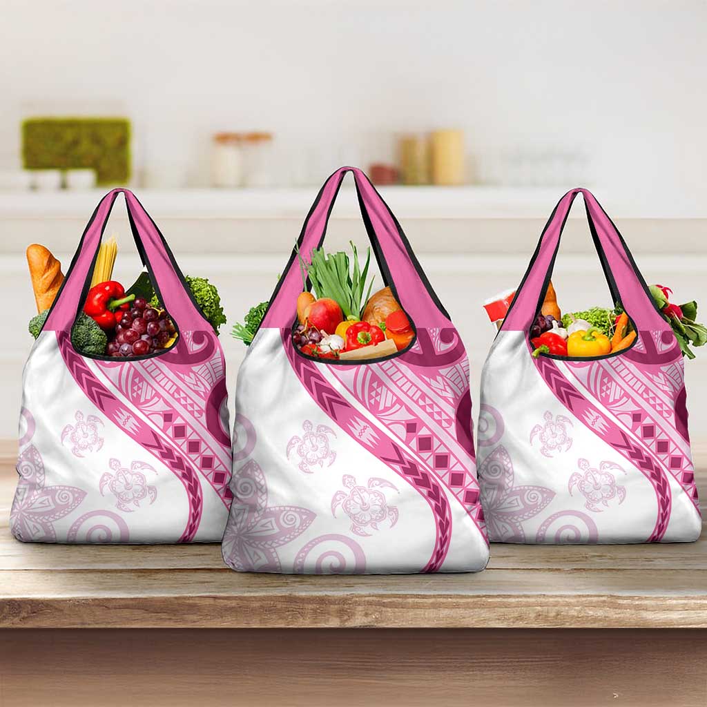 Rose Pink Polynesian Tribal Turtle Floral Pattern Grocery Bag LT05 3-pack One Size Pink - Polynesian Pride