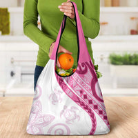 Rose Pink Polynesian Tribal Turtle Floral Pattern Grocery Bag LT05 - Polynesian Pride