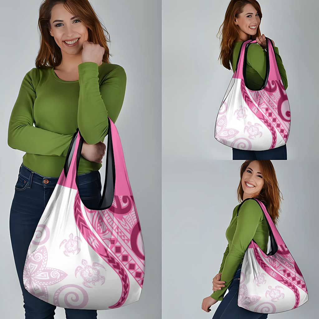 Rose Pink Polynesian Tribal Turtle Floral Pattern Grocery Bag LT05 - Polynesian Pride