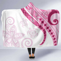 Rose Pink Polynesian Tribal Turtle Floral Pattern Hooded Blanket LT05 One Size Pink - Polynesian Pride