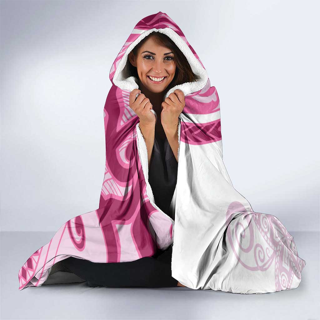 Rose Pink Polynesian Tribal Turtle Floral Pattern Hooded Blanket LT05 - Polynesian Pride