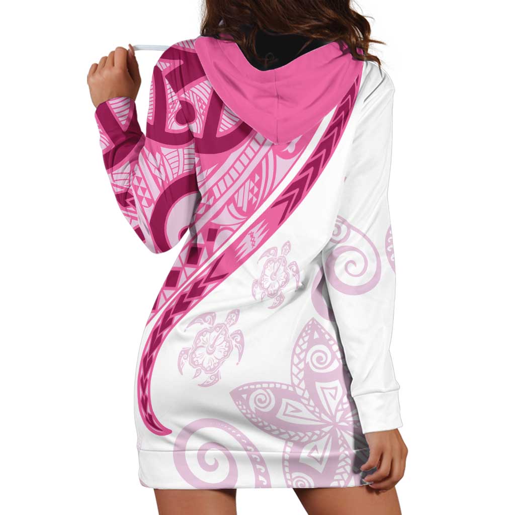 Rose Pink Polynesian Tribal Turtle Floral Pattern Hoodie Dress LT05 - Polynesian Pride