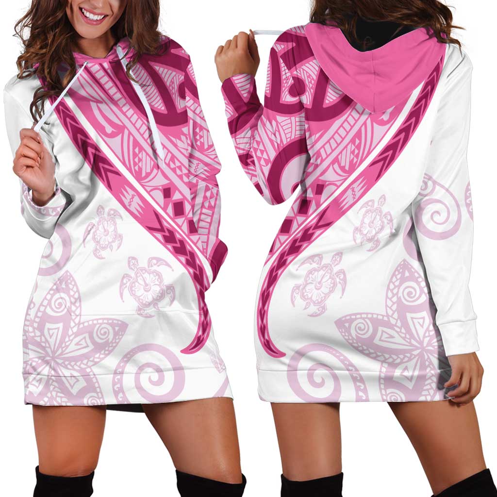 Rose Pink Polynesian Tribal Turtle Floral Pattern Hoodie Dress LT05 - Polynesian Pride