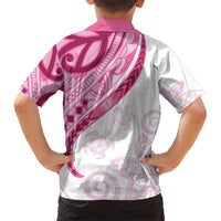 Rose Pink Polynesian Tribal Turtle Floral Pattern Kid Hawaiian Shirt