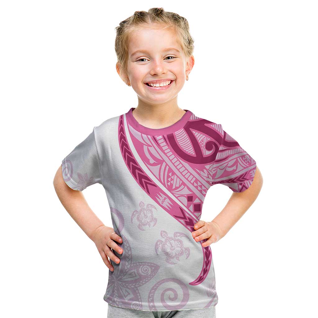 Rose Pink Polynesian Tribal Turtle Floral Pattern Kid T Shirt