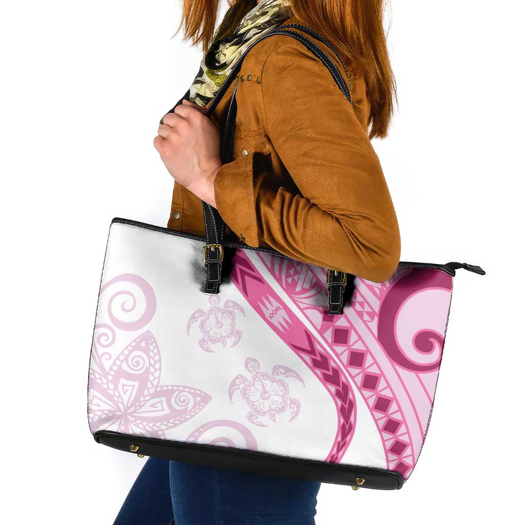 Rose Pink Polynesian Tribal Turtle Floral Pattern Leather Tote Bag LT05 Pink - Polynesian Pride