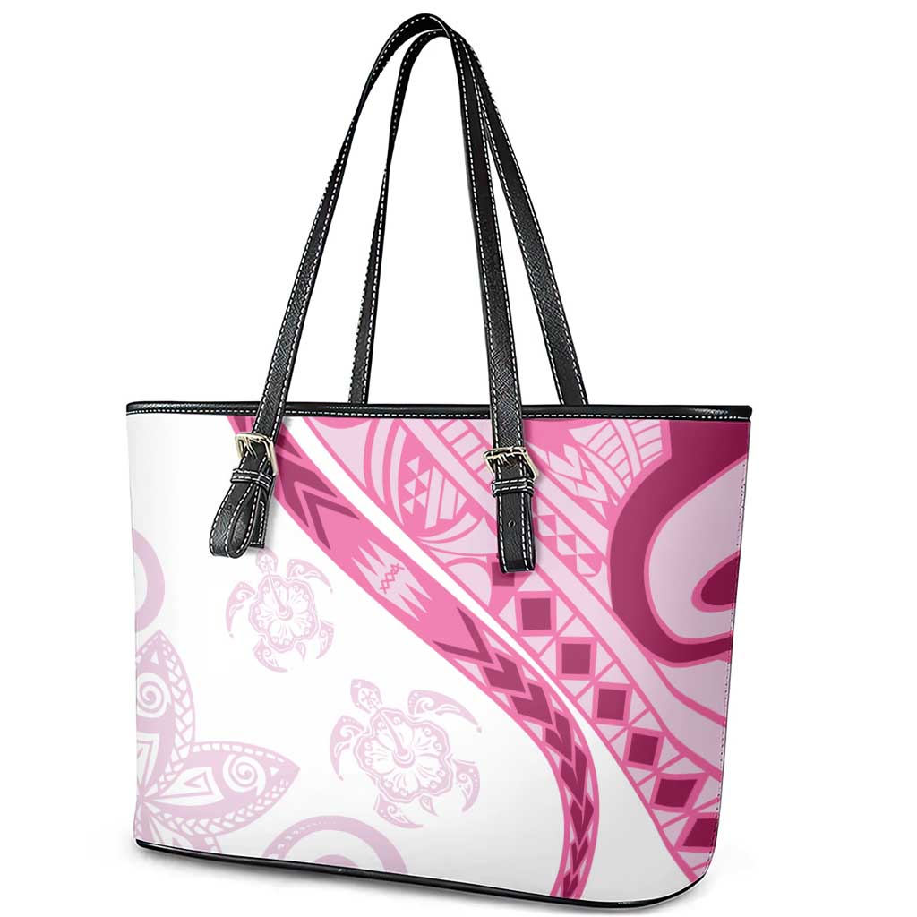 Rose Pink Polynesian Tribal Turtle Floral Pattern Leather Tote Bag LT05 - Polynesian Pride