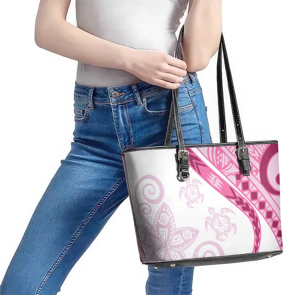 Rose Pink Polynesian Tribal Turtle Floral Pattern Leather Tote Bag LT05 - Polynesian Pride