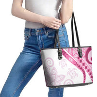 Rose Pink Polynesian Tribal Turtle Floral Pattern Leather Tote Bag LT05 - Polynesian Pride