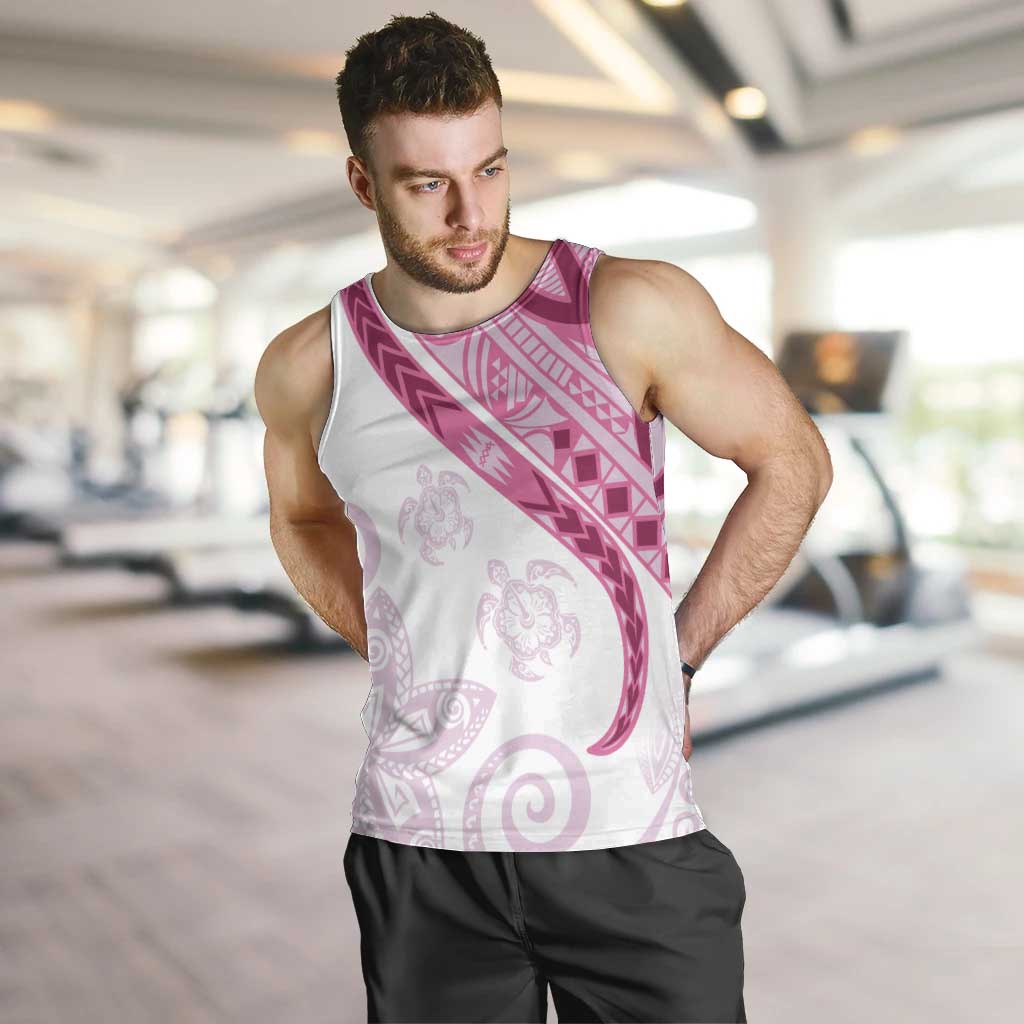 Rose Pink Polynesian Tribal Turtle Floral Pattern Men Tank Top LT05 Pink - Polynesian Pride