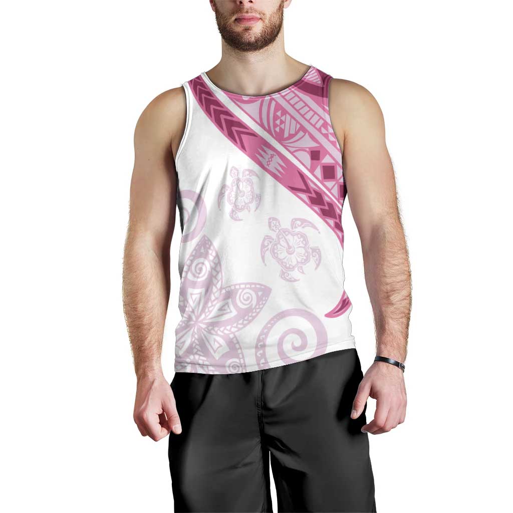 Rose Pink Polynesian Tribal Turtle Floral Pattern Men Tank Top LT05 - Polynesian Pride