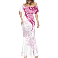 Rose Pink Polynesian Tribal Turtle Floral Pattern Mermaid Dress