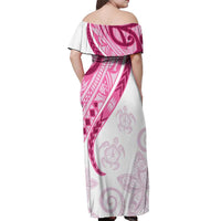 Rose Pink Polynesian Tribal Turtle Floral Pattern Off Shoulder Maxi Dress LT05 - Polynesian Pride