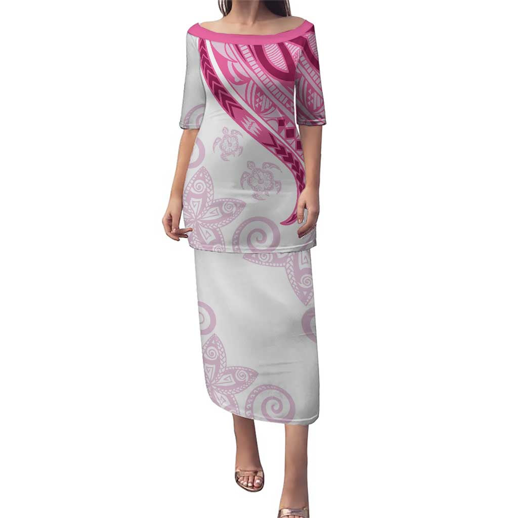 Rose Pink Polynesian Tribal Turtle Floral Pattern Puletasi LT05 Long Dress Pink - Polynesian Pride