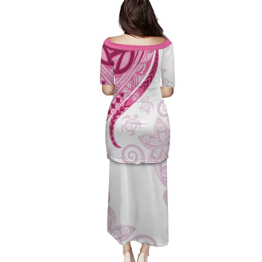 Rose Pink Polynesian Tribal Turtle Floral Pattern Puletasi LT05 - Polynesian Pride