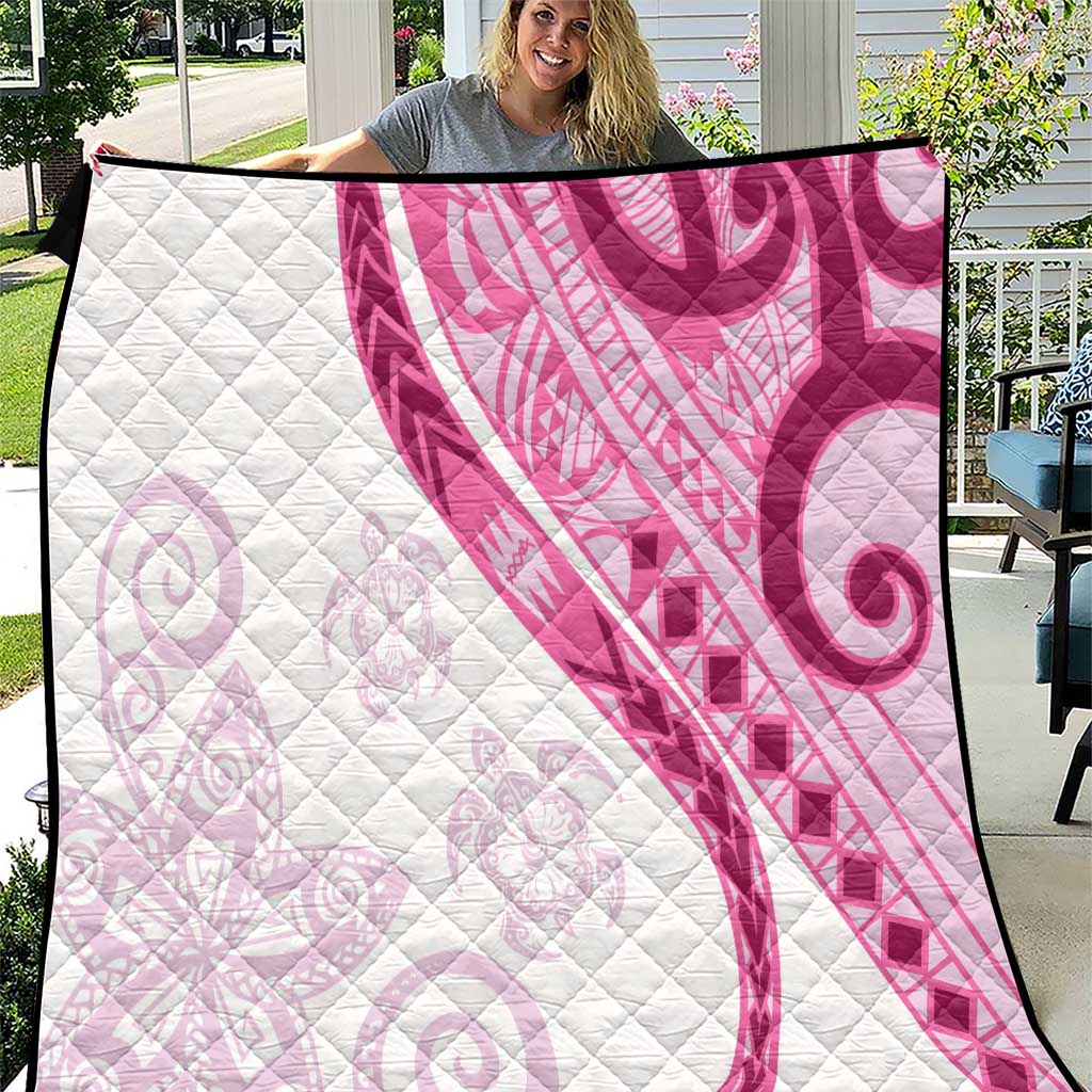 Rose Pink Polynesian Tribal Turtle Floral Pattern Quilt