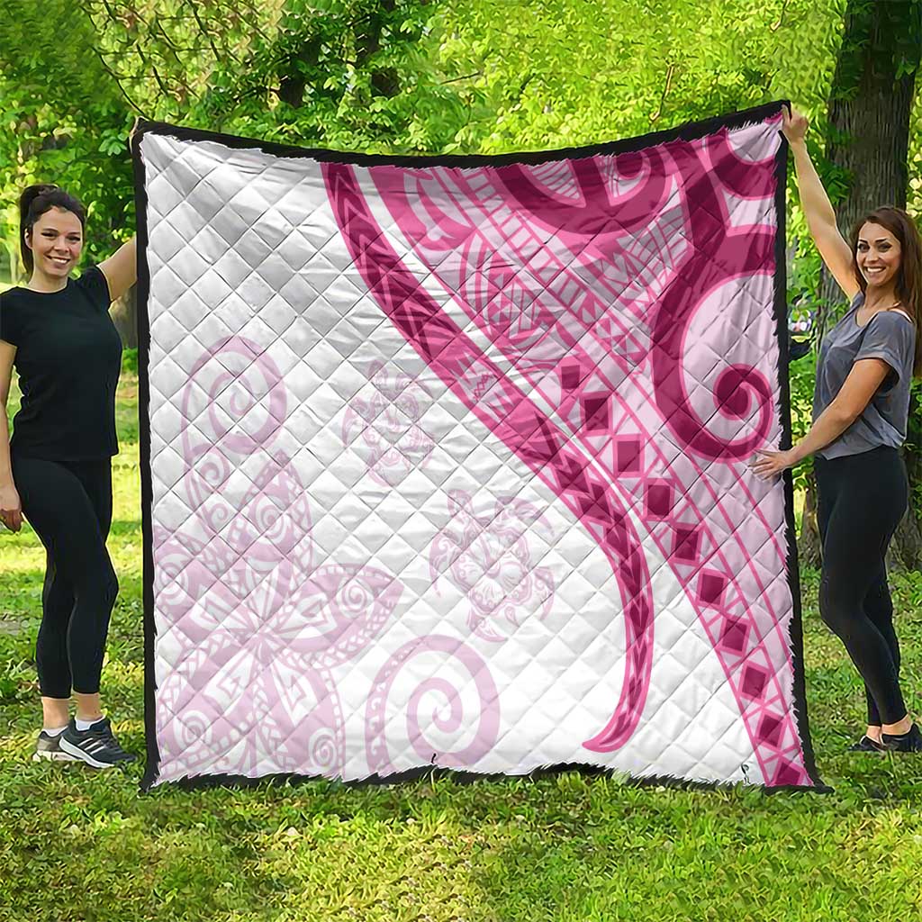 Rose Pink Polynesian Tribal Turtle Floral Pattern Quilt