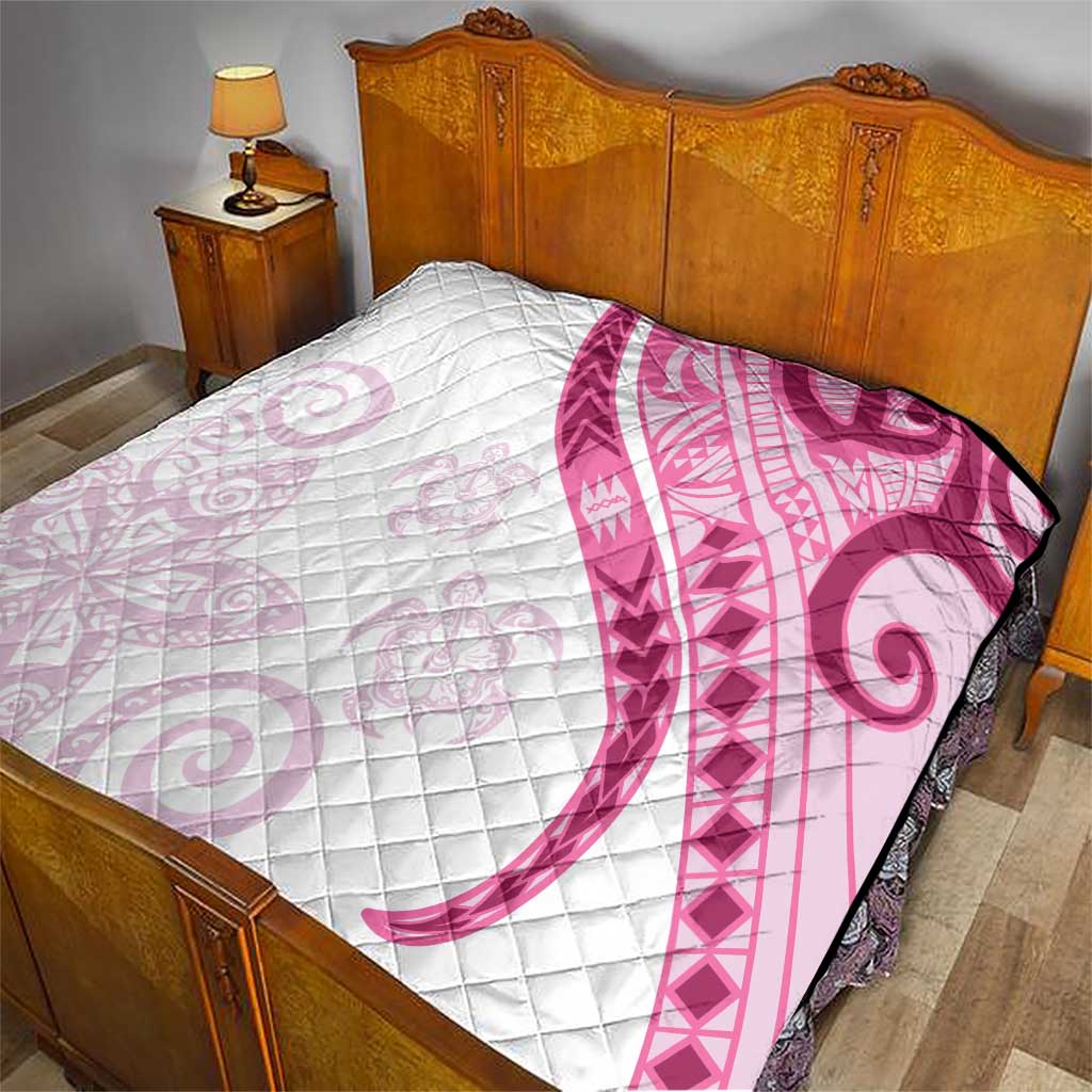 Rose Pink Polynesian Tribal Turtle Floral Pattern Quilt