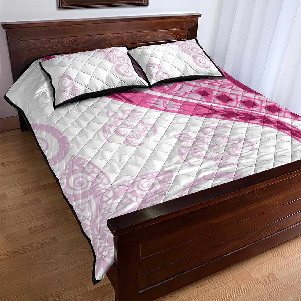 Rose Pink Polynesian Tribal Turtle Floral Pattern Quilt Bed Set LT05 - Polynesian Pride