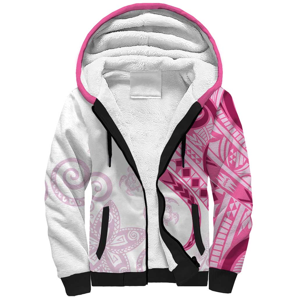 Rose Pink Polynesian Tribal Turtle Floral Pattern Sherpa Hoodie LT05 Unisex Pink - Polynesian Pride
