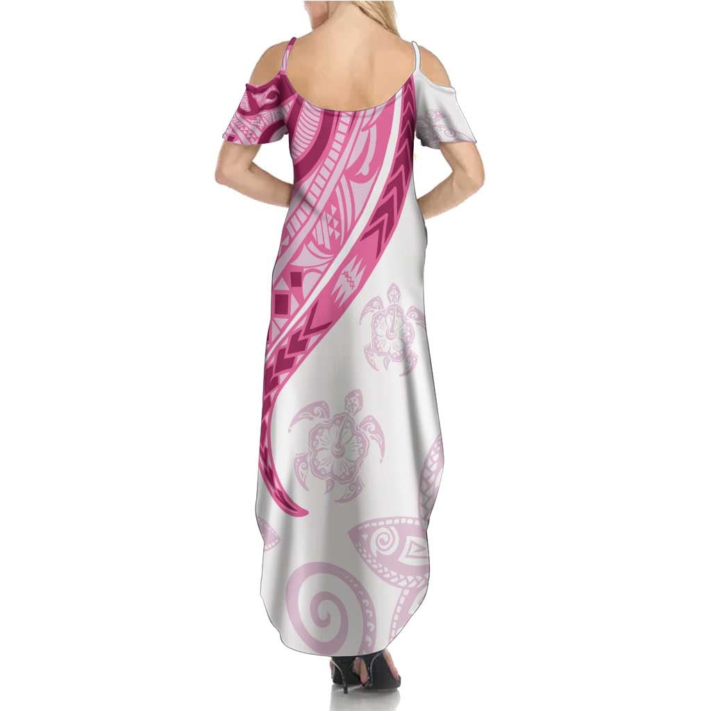 Rose Pink Polynesian Tribal Turtle Floral Pattern Summer Maxi Dress LT05 - Polynesian Pride