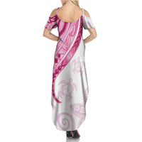 Rose Pink Polynesian Tribal Turtle Floral Pattern Summer Maxi Dress LT05 - Polynesian Pride