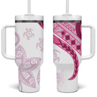 Rose Pink Polynesian Tribal Turtle Floral Pattern Tumbler With Handle LT05 One Size: 40 oz Pink - Polynesian Pride