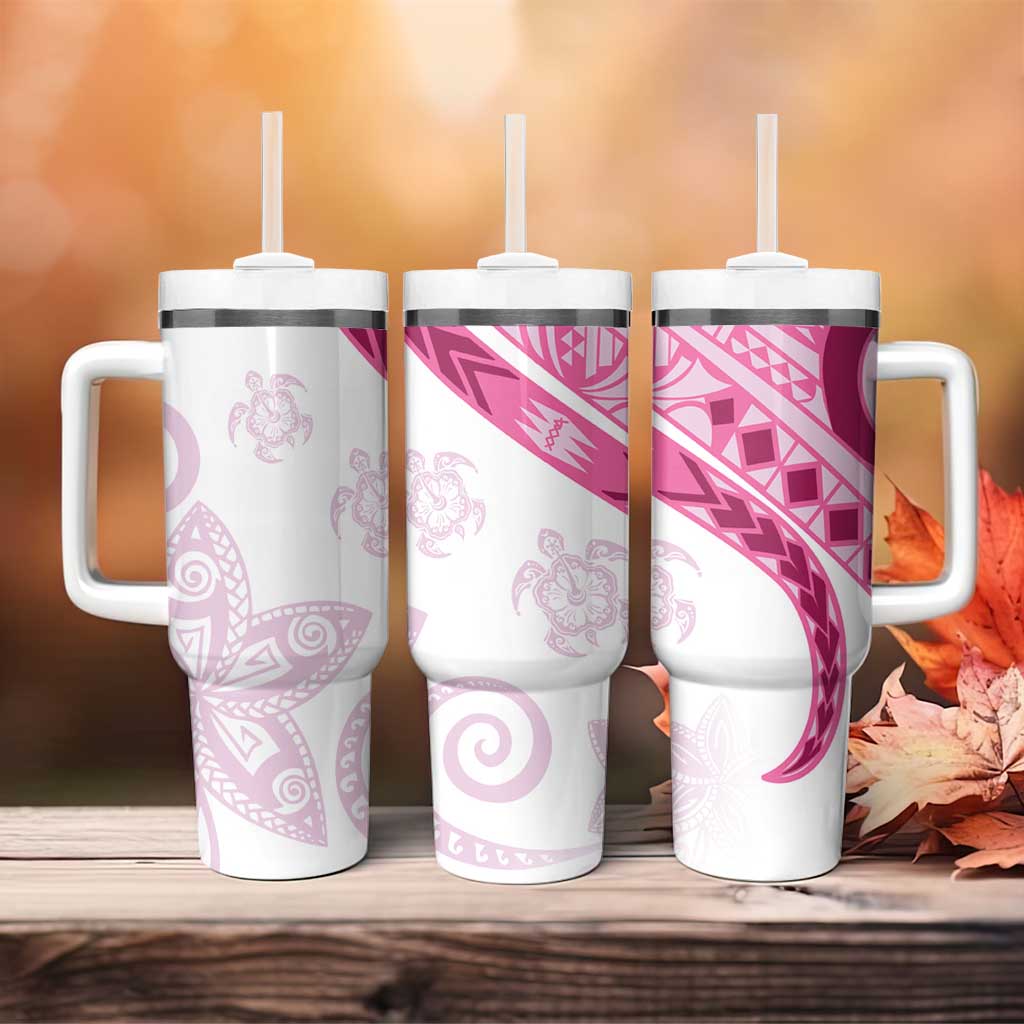Rose Pink Polynesian Tribal Turtle Floral Pattern Tumbler With Handle LT05 - Polynesian Pride