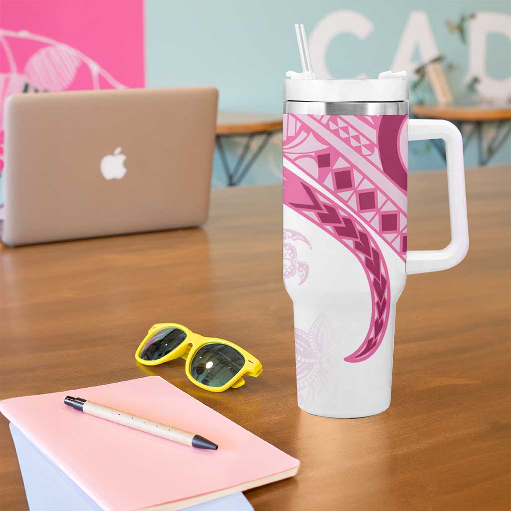 Rose Pink Polynesian Tribal Turtle Floral Pattern Tumbler With Handle LT05 - Polynesian Pride
