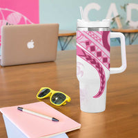 Rose Pink Polynesian Tribal Turtle Floral Pattern Tumbler With Handle LT05 - Polynesian Pride
