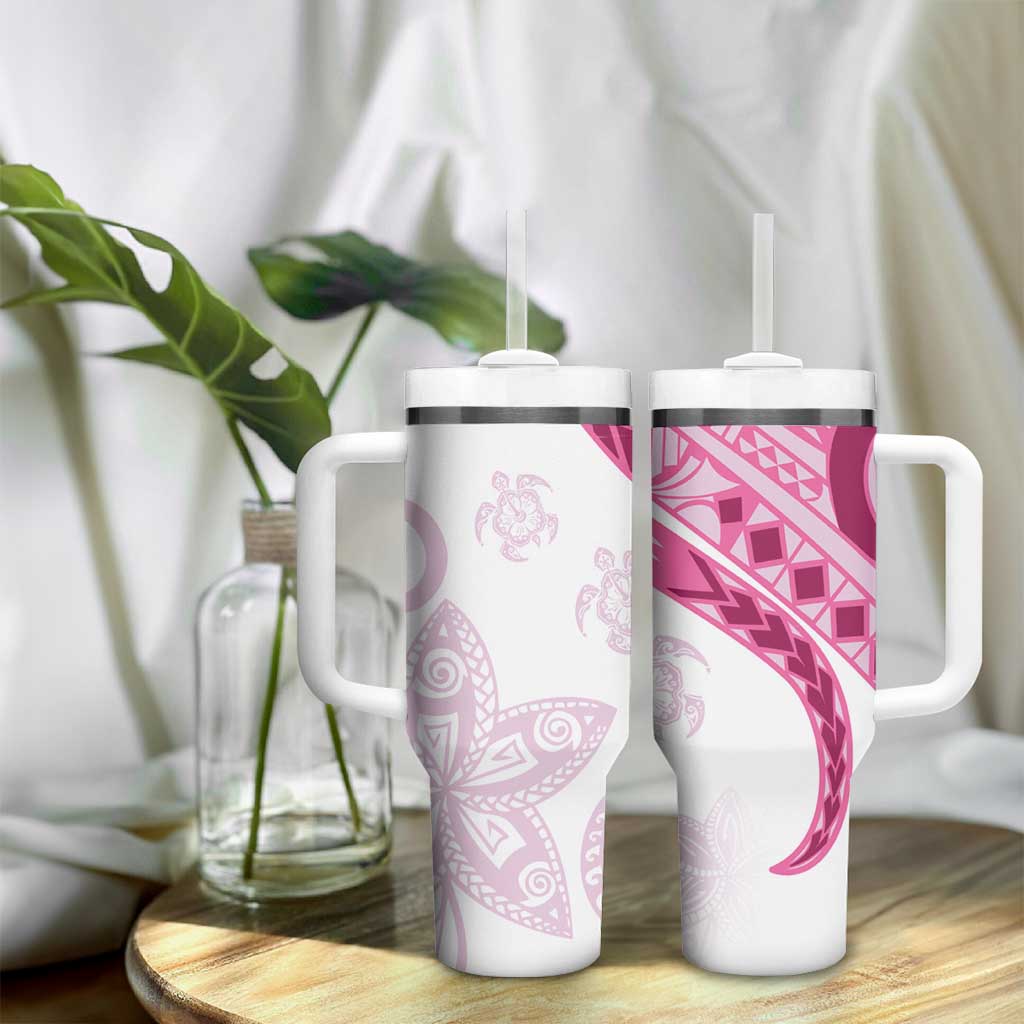 Rose Pink Polynesian Tribal Turtle Floral Pattern Tumbler With Handle LT05 - Polynesian Pride