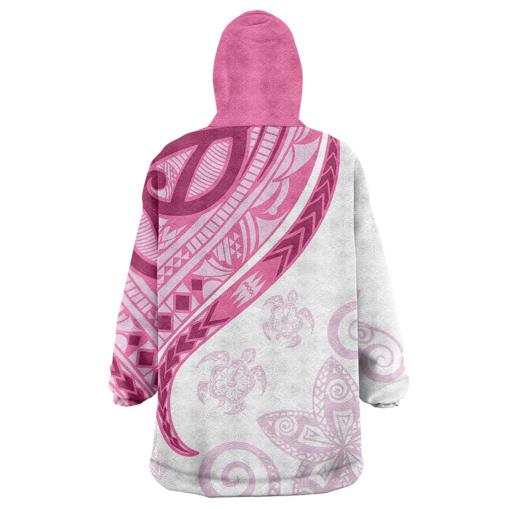 Rose Pink Polynesian Tribal Turtle Floral Pattern Wearable Blanket Hoodie LT05 - Polynesian Pride