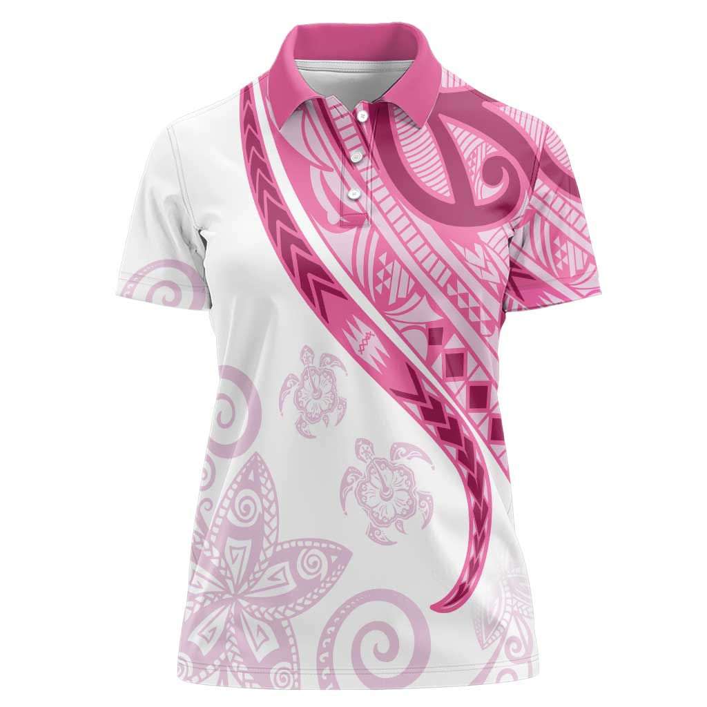 Rose Pink Polynesian Tribal Turtle Floral Pattern Women Polo Shirt