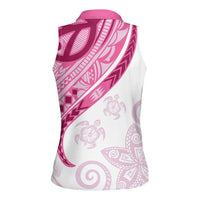 Rose Pink Polynesian Tribal Turtle Floral Pattern Women Sleeveless Polo Shirt