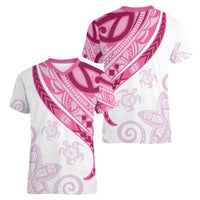 Rose Pink Polynesian Tribal Turtle Floral Pattern Women V-Neck T-Shirt LT05 - Polynesian Pride
