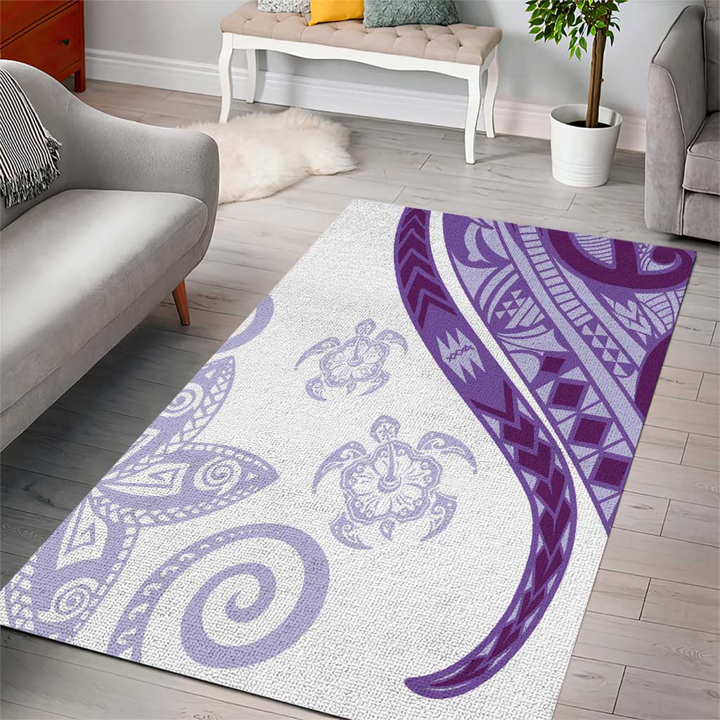Purple Polynesian Tribal Turtle Floral Pattern Area Rug LT05 - Polynesian Pride