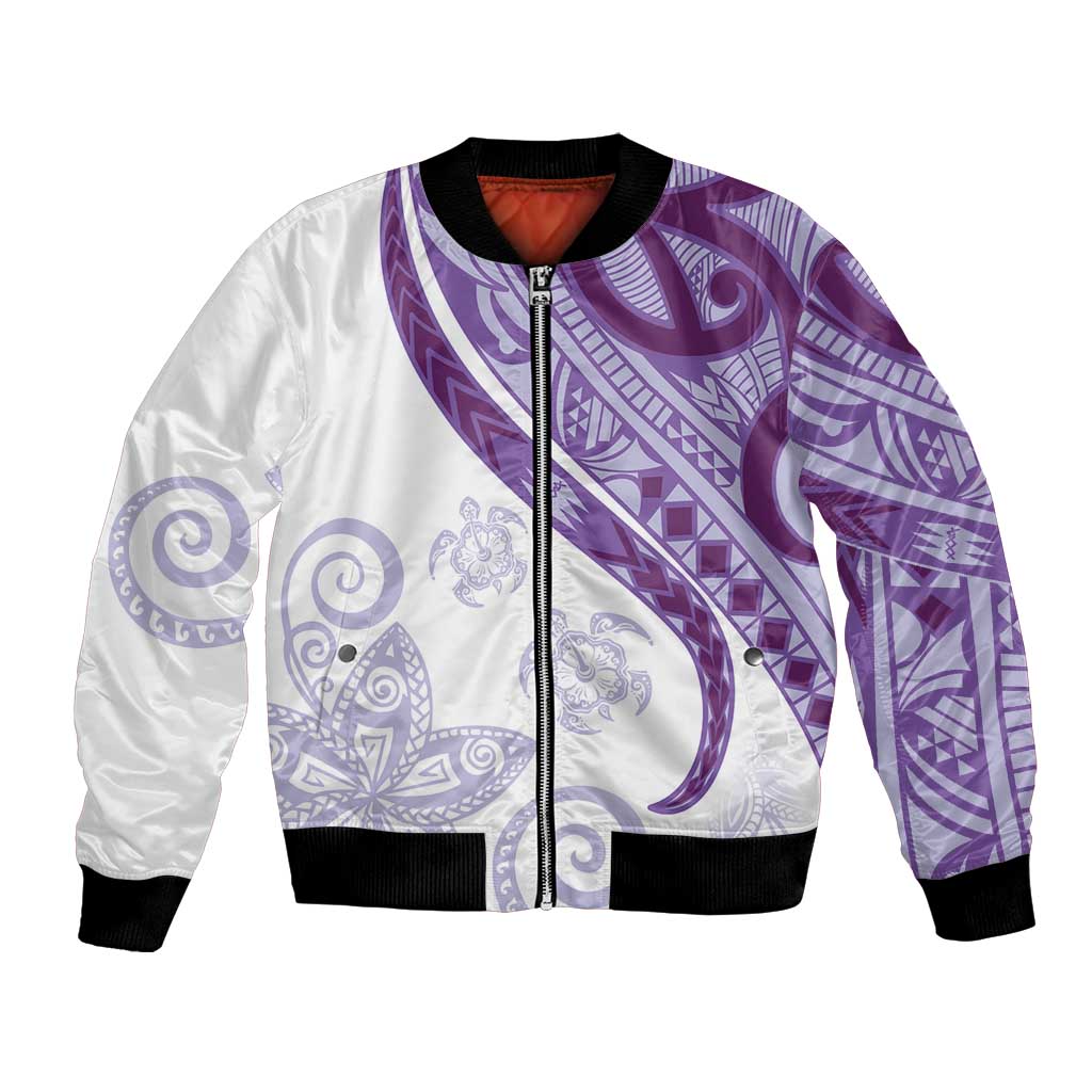 Purple Polynesian Tribal Turtle Floral Pattern Bomber Jacket LT05 Unisex Purple - Polynesian Pride
