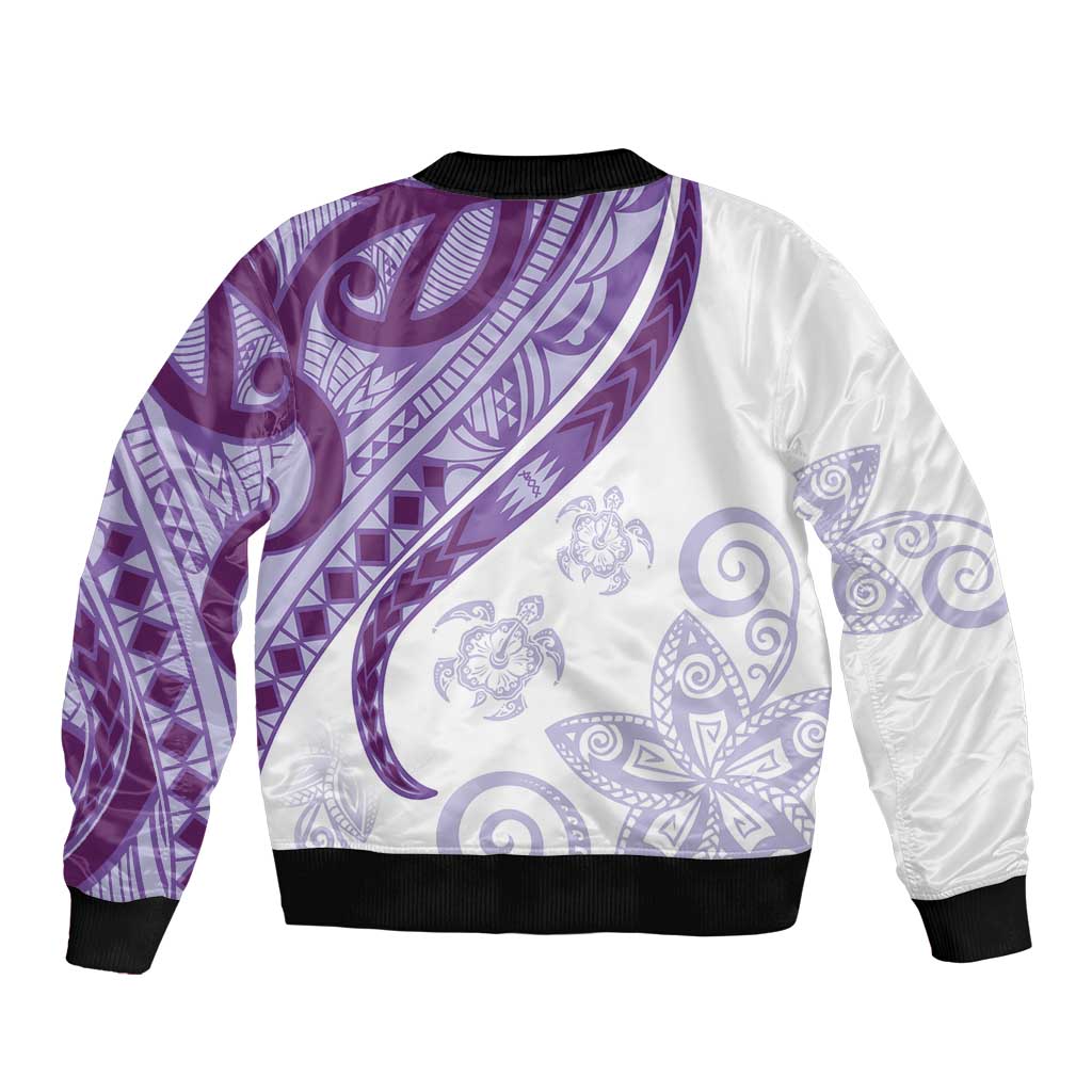 Purple Polynesian Tribal Turtle Floral Pattern Bomber Jacket LT05 - Polynesian Pride
