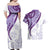 Purple Polynesian Tribal Turtle Floral Pattern Couples Matching Off Shoulder Maxi Dress and Hawaiian Shirt