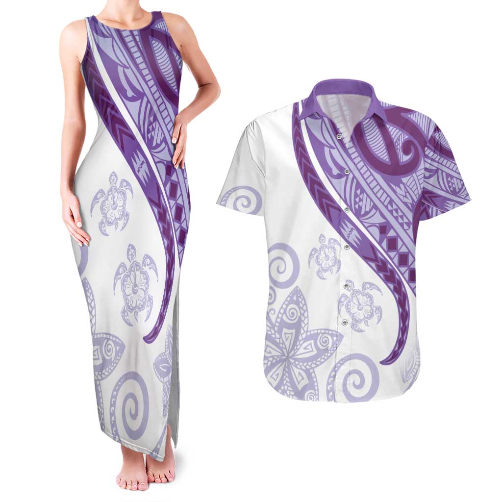 Purple Polynesian Tribal Turtle Floral Pattern Couples Matching Tank Maxi Dress and Hawaiian Shirt LT05 Purple - Polynesian Pride
