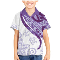 Purple Polynesian Tribal Turtle Floral Pattern Family Matching Mermaid Dress and Hawaiian Shirt