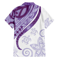 Purple Polynesian Tribal Turtle Floral Pattern Family Matching Off The Shoulder Long Sleeve Dress and Hawaiian Shirt