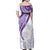 Purple Polynesian Tribal Turtle Floral Pattern Family Matching Off Shoulder Maxi Dress and Hawaiian Shirt