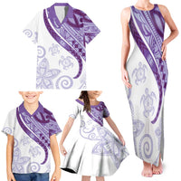 Purple Polynesian Tribal Turtle Floral Pattern Family Matching Tank Maxi Dress and Hawaiian Shirt