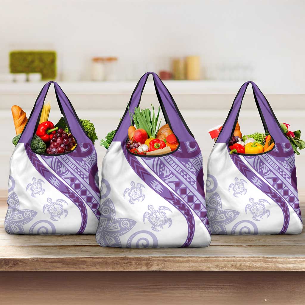 Purple Polynesian Tribal Turtle Floral Pattern Grocery Bag LT05 3-pack One Size Purple - Polynesian Pride