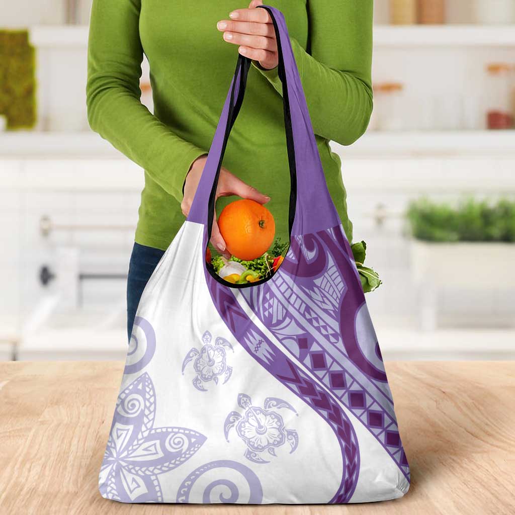 Purple Polynesian Tribal Turtle Floral Pattern Grocery Bag LT05 - Polynesian Pride