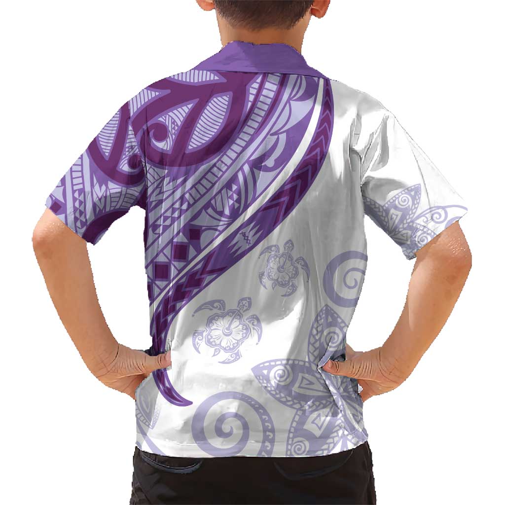 Purple Polynesian Tribal Turtle Floral Pattern Kid Hawaiian Shirt
